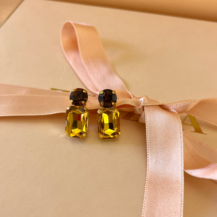 Yellow and bronze Swarovski crystals studs