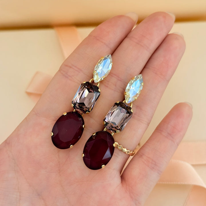 Plum and mauve Swarovski crystal gold plated set