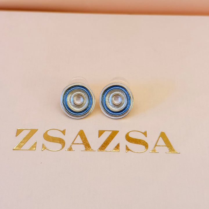 Spiral blue and cream enamel gold plated set