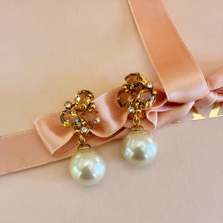 Mallorca pearl and bronze Swarovski crystals earrings