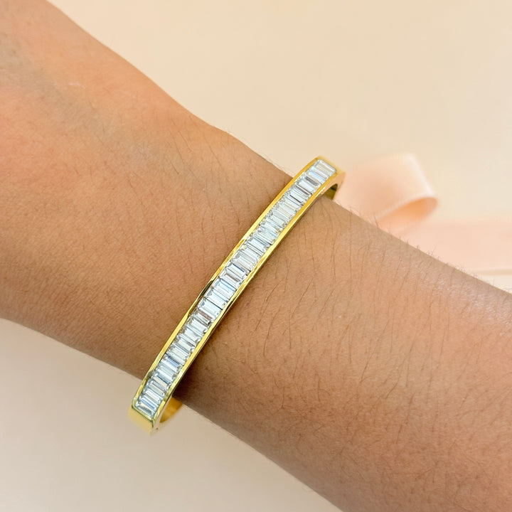 Zircone baguette stainless steel bangle