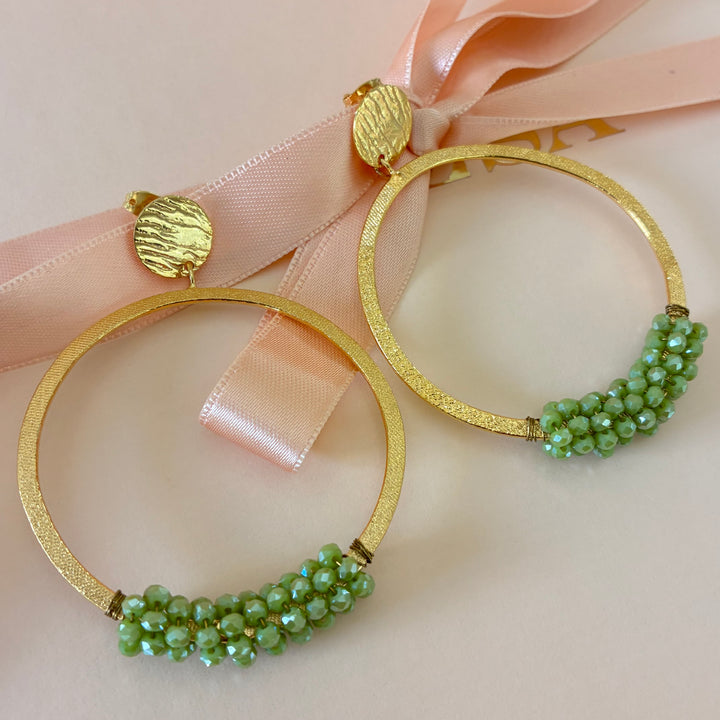 Handmade gold with green earrings