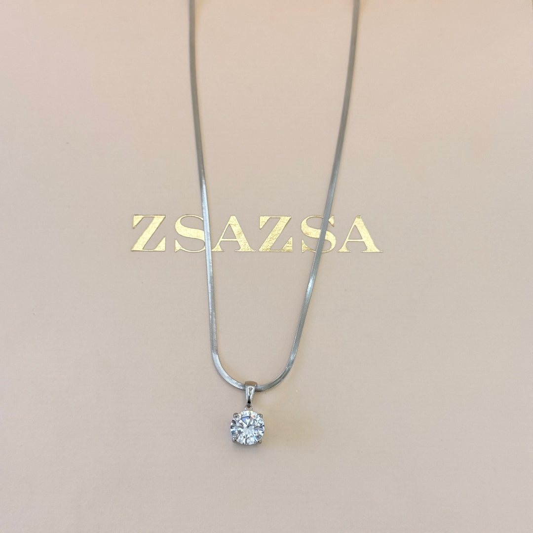 Large solitaire zircone silver pendant