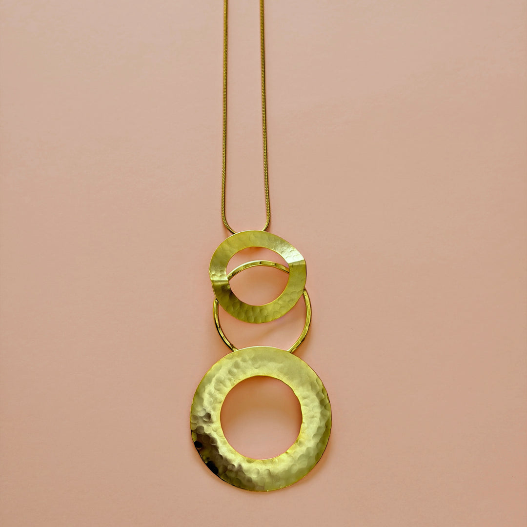 Handmade 3 Hollow Circles Long Gold Necklace | Gold Plated | ZsaZsa