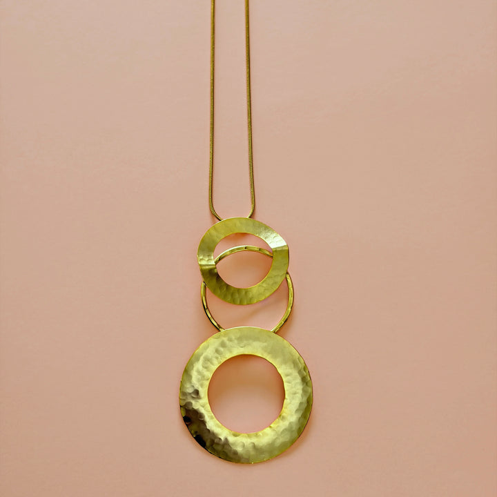 Handmade 3 Hollow Circles Long Gold Necklace | Gold Plated | ZsaZsa