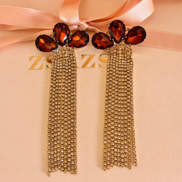 Teardrop bronze fringe long earrings
