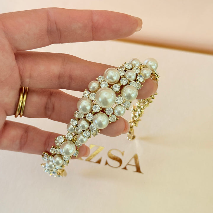 Swarovski crystals & pearls chunky gold plated earrings and bracelet