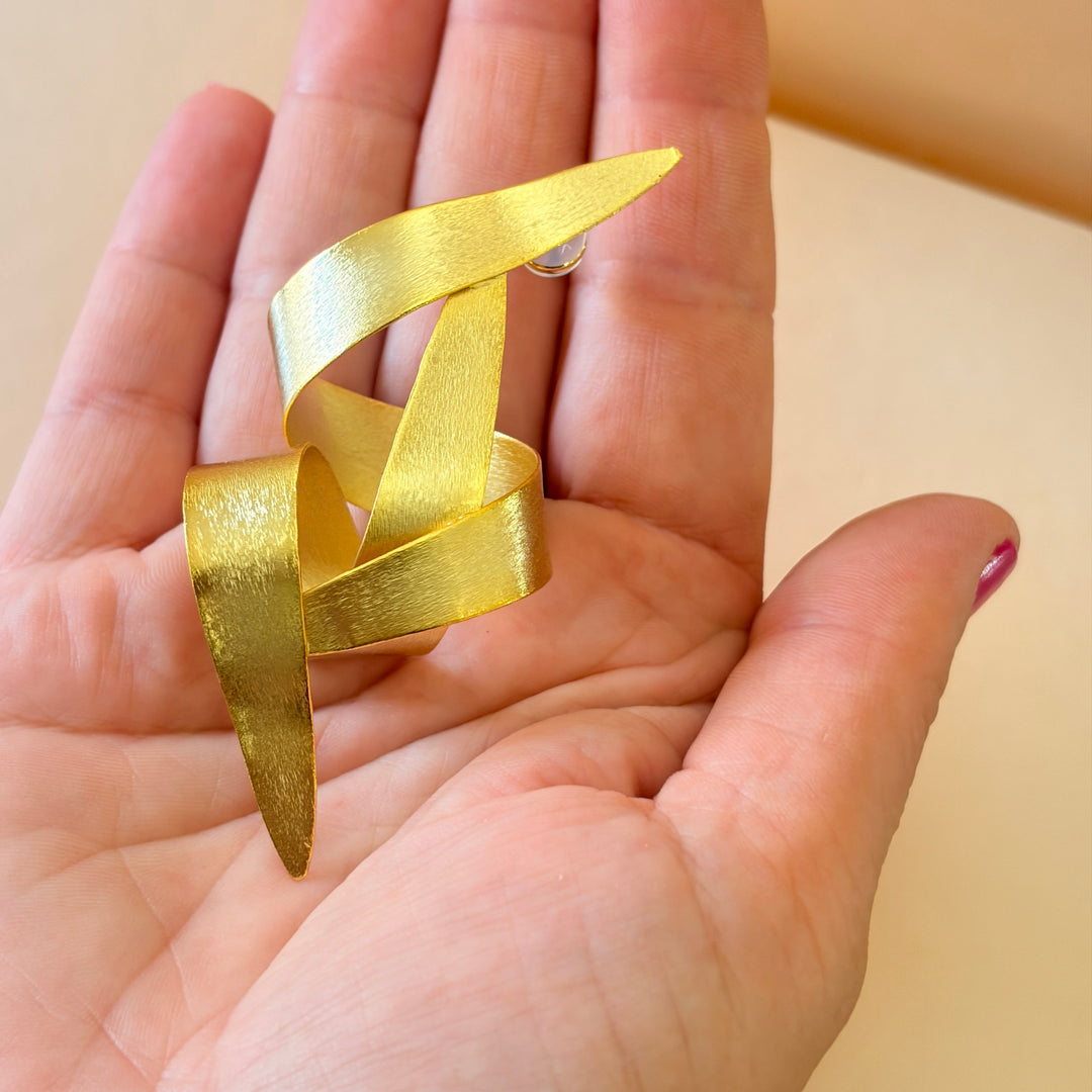 Handmade Abstract Ribbon Gold Earrings | Gold Plated | ZsaZsa