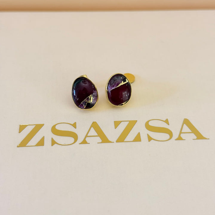 Purple natural stone earrings and ring