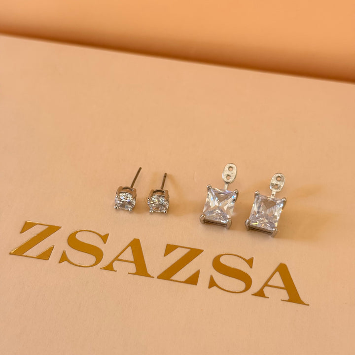 2 in 1 zircone silver earrings