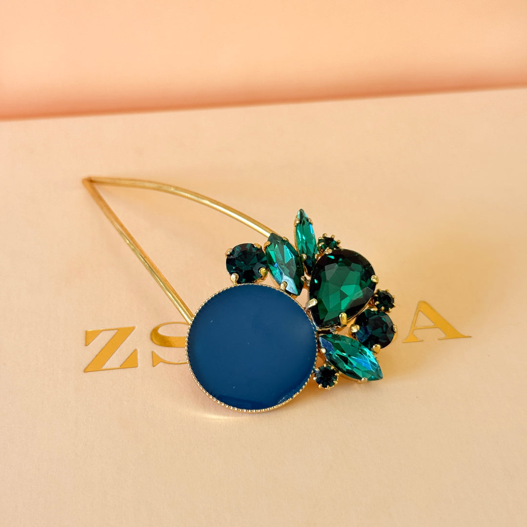 Preciosa crystals dark green teardrop & marquise gold hair pin