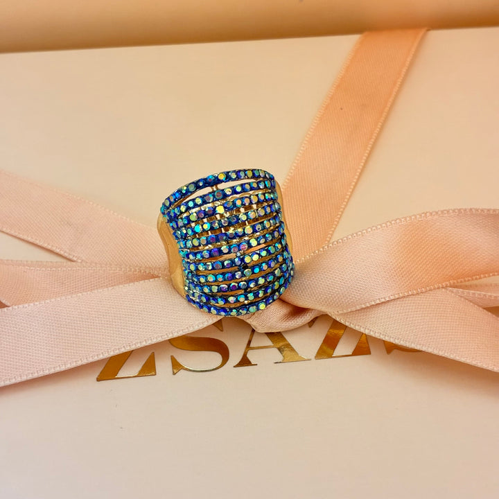 Wide rhinestone stretch ring