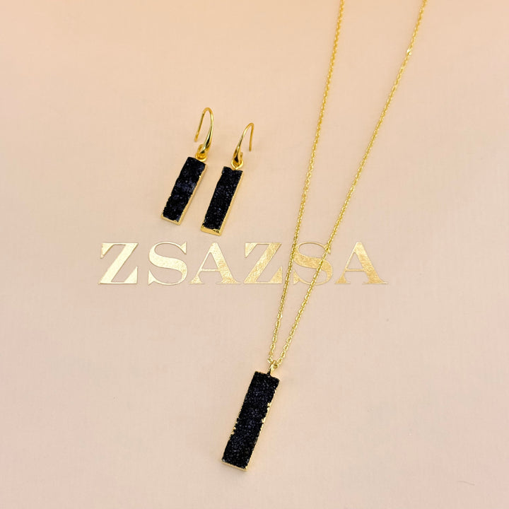 Black Agathe gold plated pendant set