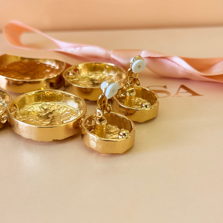Plain chunky long texture gold plated clip on earrings