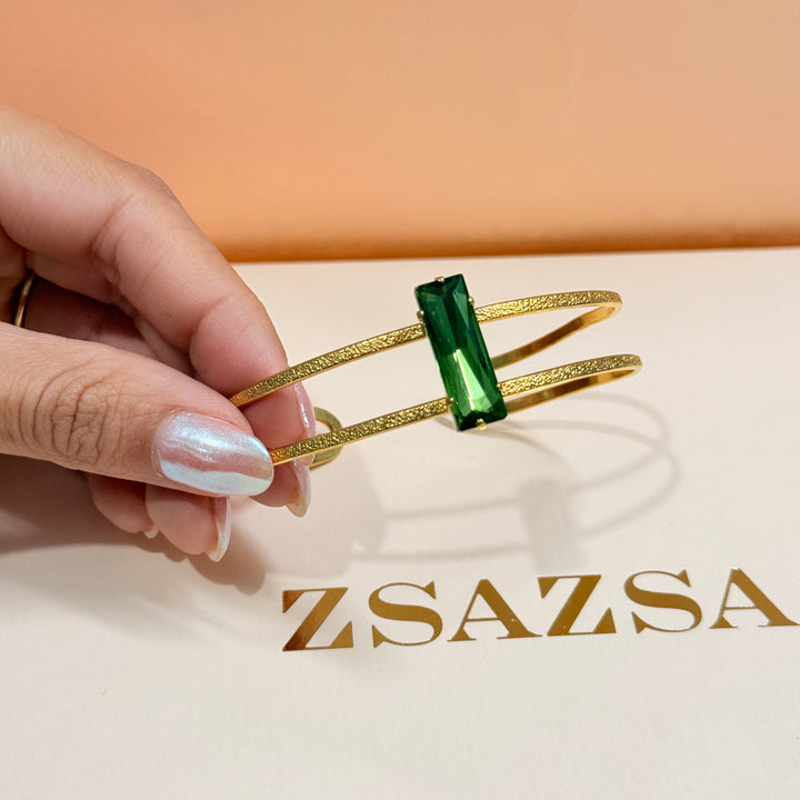 Rectangular green Swarovski crystals handmade bangle