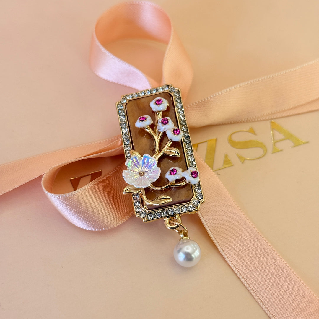 Vintage Floral Pearl Drop Brooch