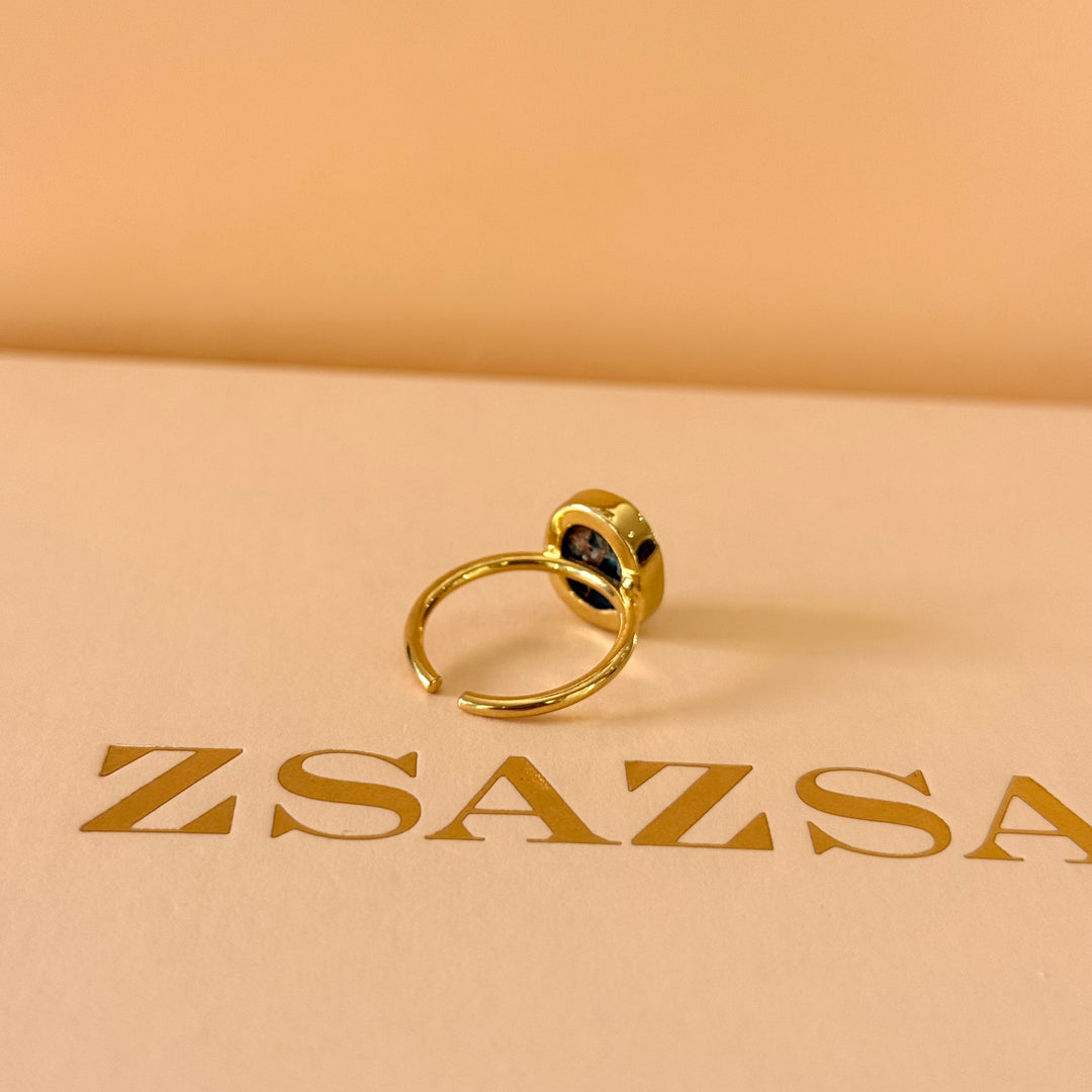 Green natural stone earrings and ring