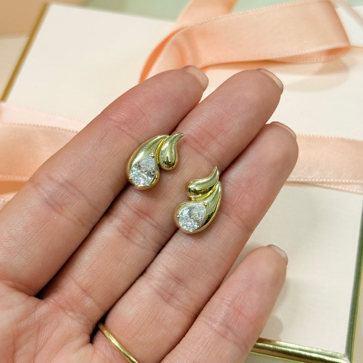 Teardrop zircone sterling silver gold plated earrings