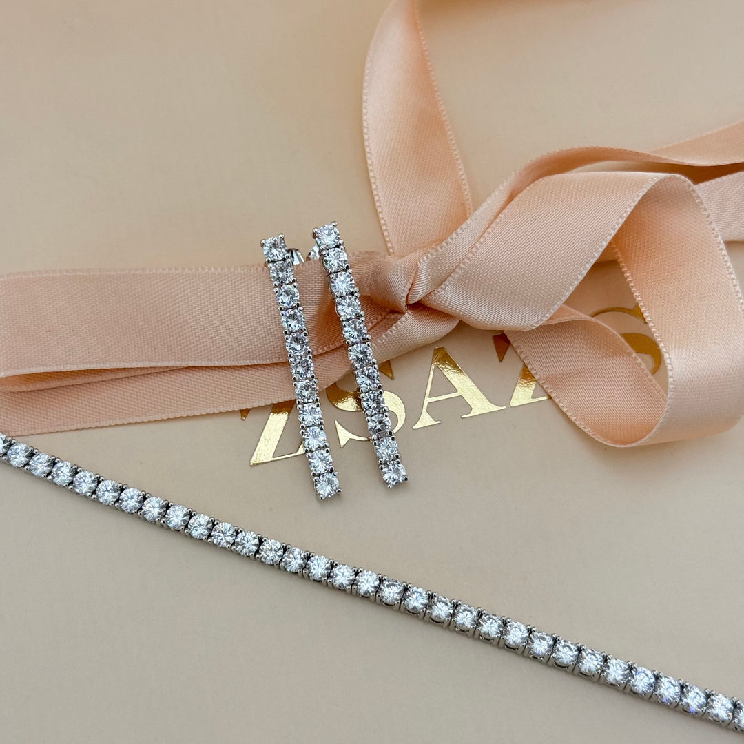 Tennis zircone silver earrings and bracelet