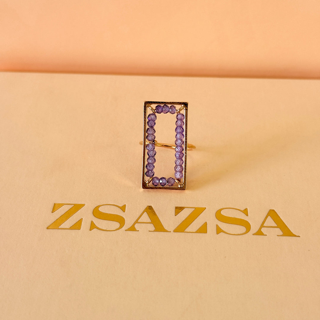 Beads purple handmade rectangular rose gold plated set