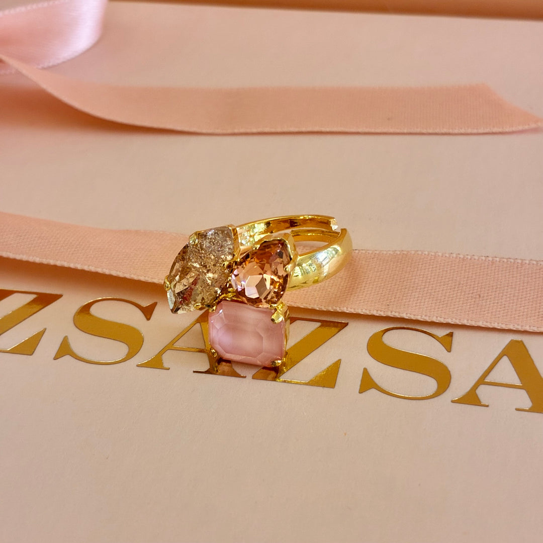Peach multistone Swarovski crystals ring
