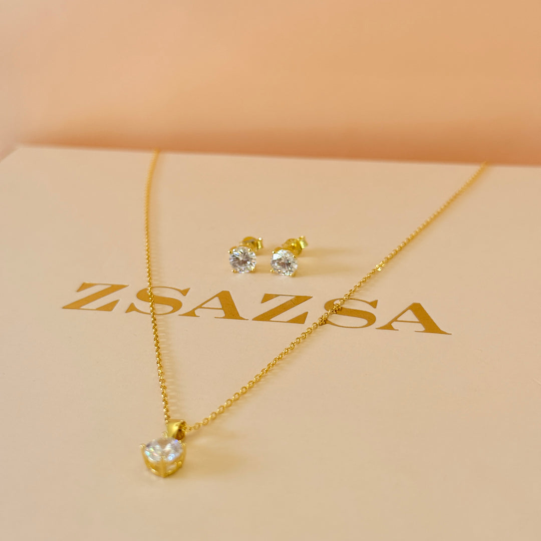 Solitaire zircone sterling silver gold plated set