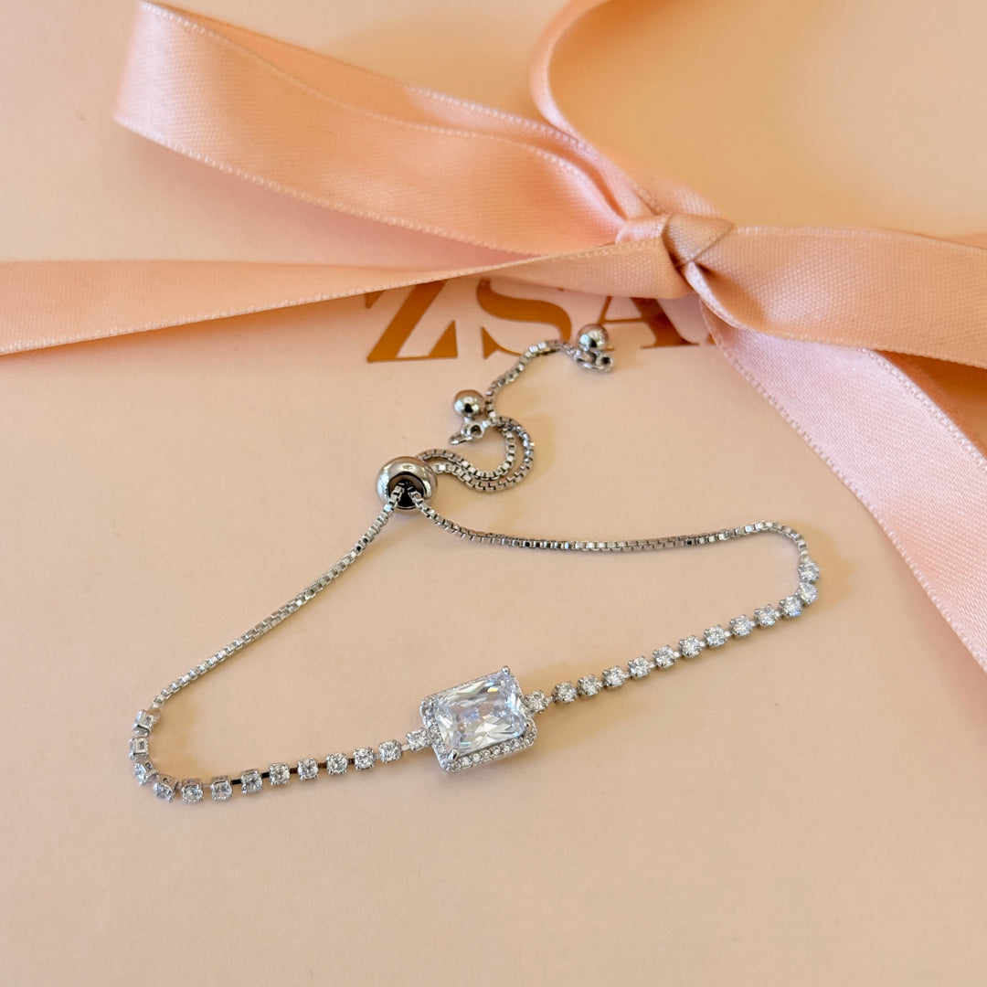 Rectangular zircone silver bracelet