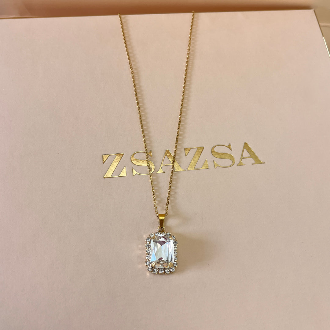 Preciosa crystals rectangular gold plated pendant