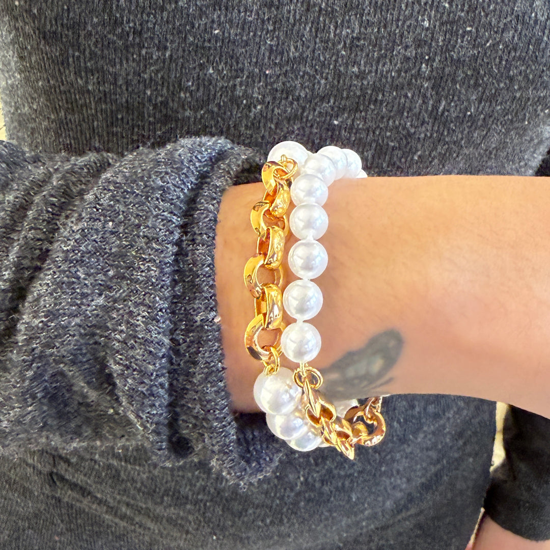 White 2 rows Mallorca Pearls set