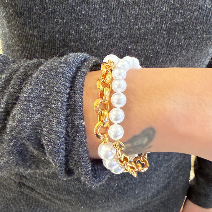 White 2 rows Mallorca Pearls set