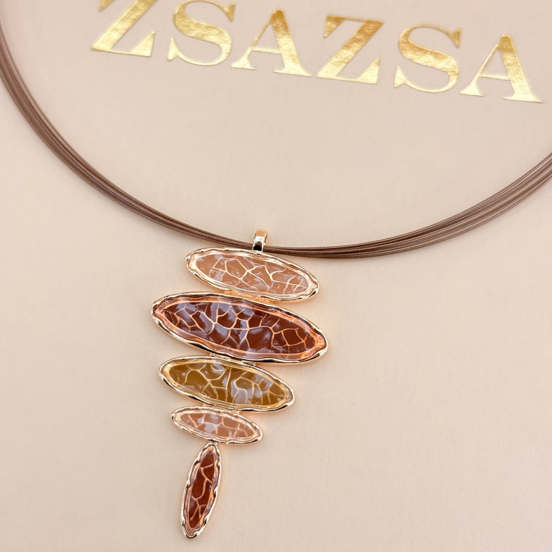 Brown and champagne texture enamel rose gold plated set