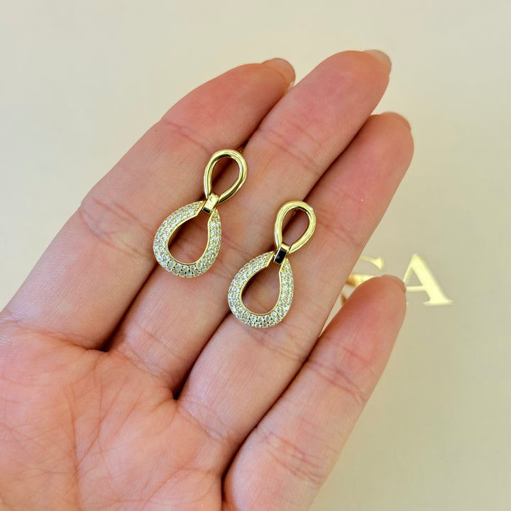 Hollow teardrop zircone sterling silver gold plated set