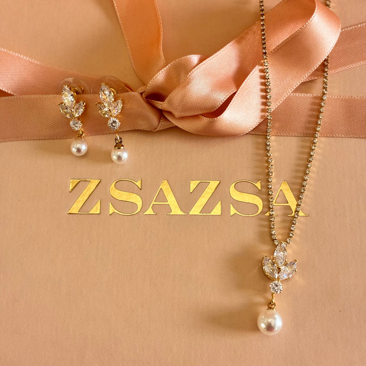 Pearl marquise zircone gold plated set
