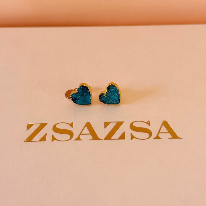 Green agathe heart gold plated set