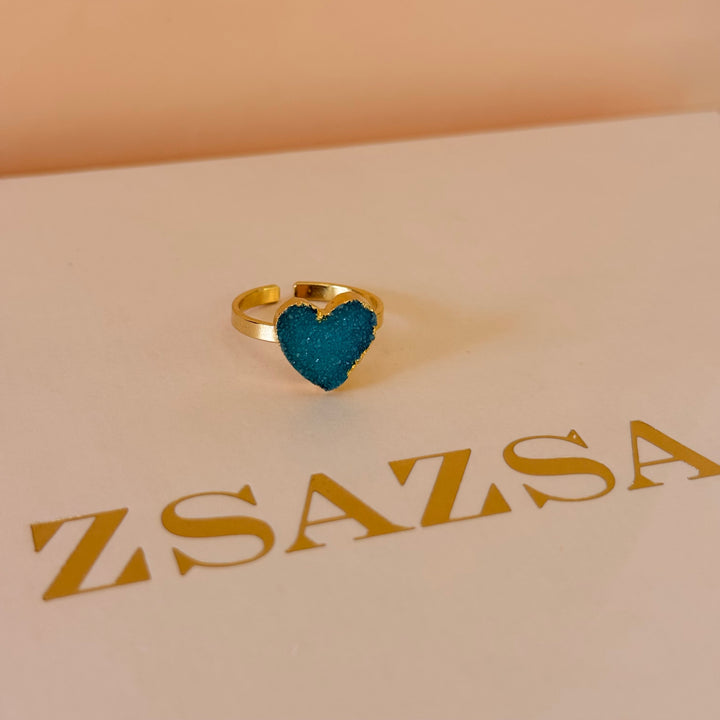 Green agathe heart gold plated set