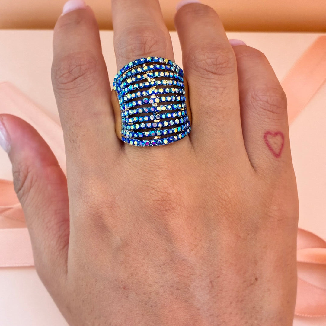 Wide rhinestone stretch ring