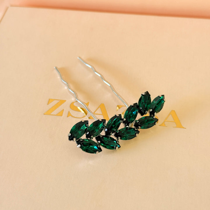 Preciosa crystals dark green silver hair pin