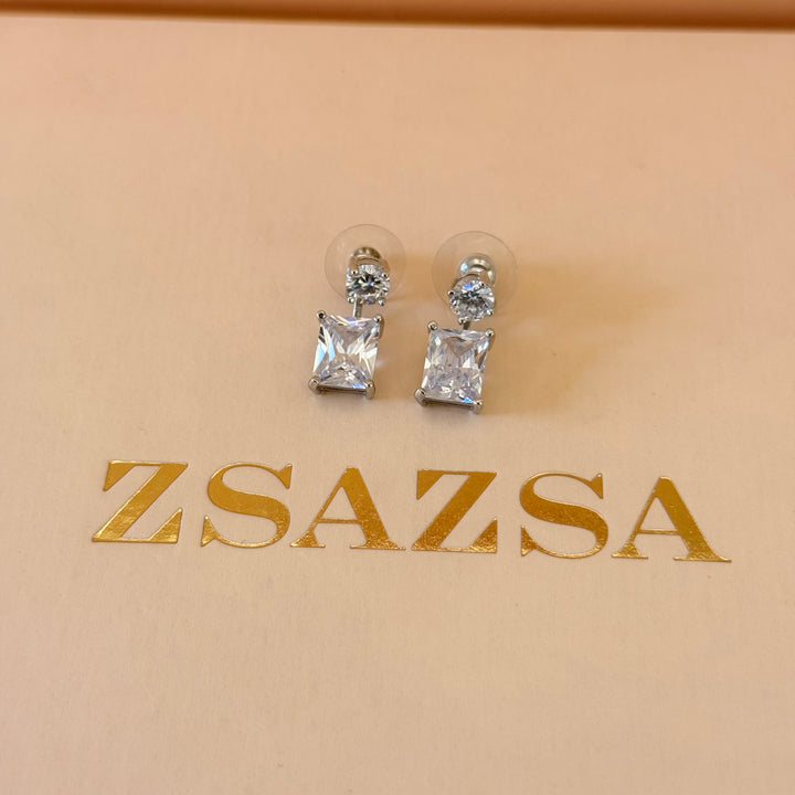 2 in 1 zircone silver earrings