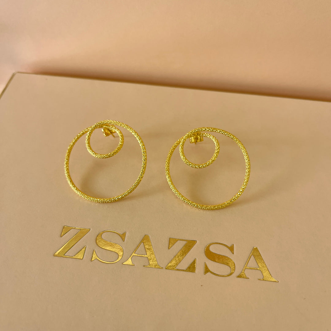 Round gold handmade earrings & bangle