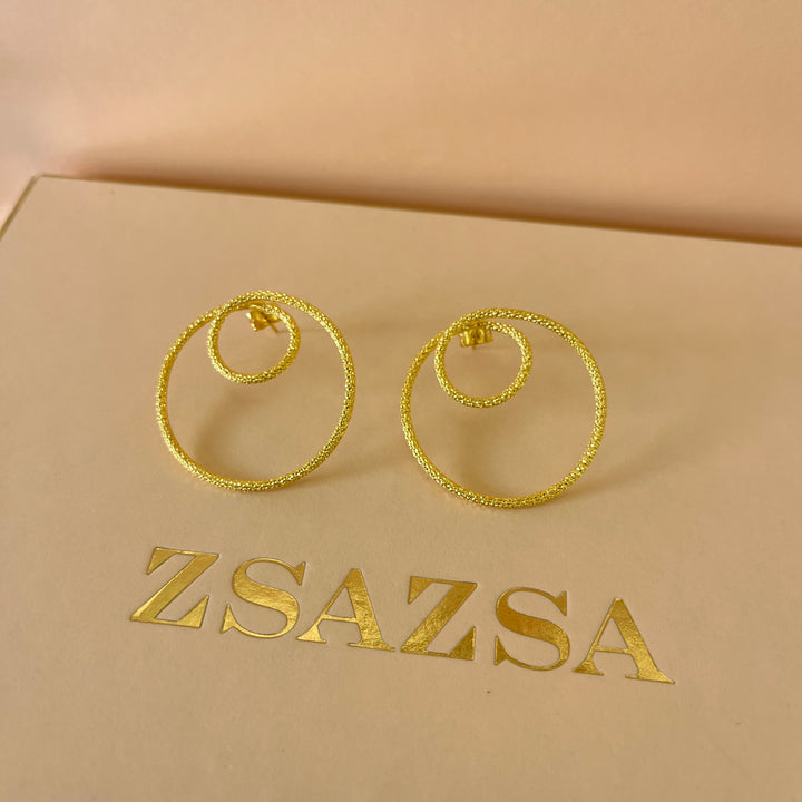 Round gold handmade earrings & bangle