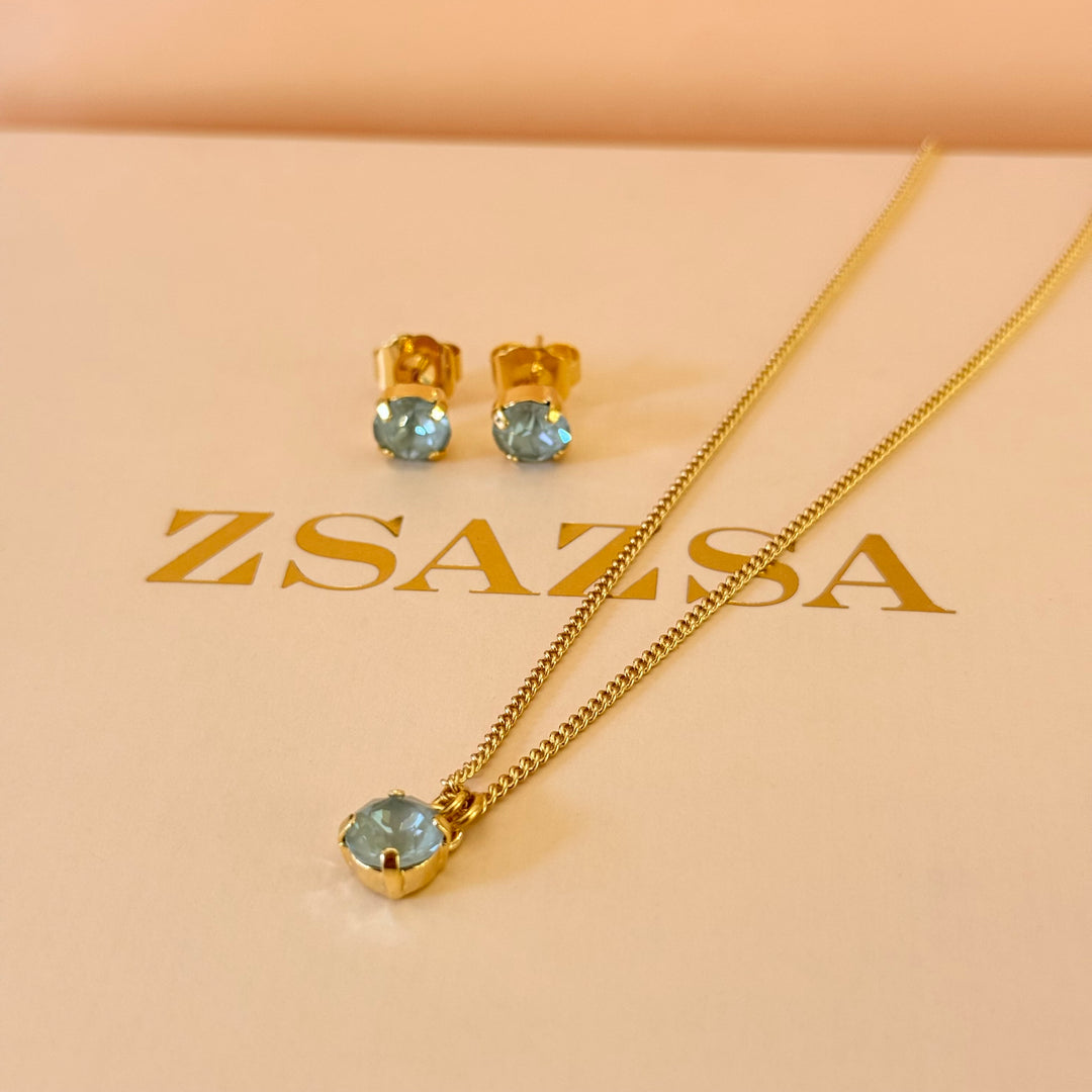 Mint solitaire gold plated Swarovski crystals set