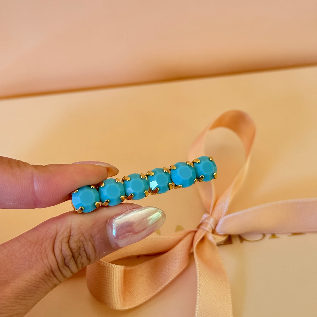 Turquoise preciosa crystals gold plated brooch