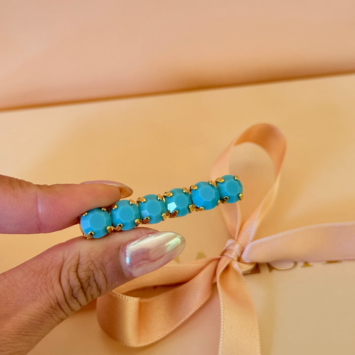 Turquoise preciosa crystals gold plated brooch