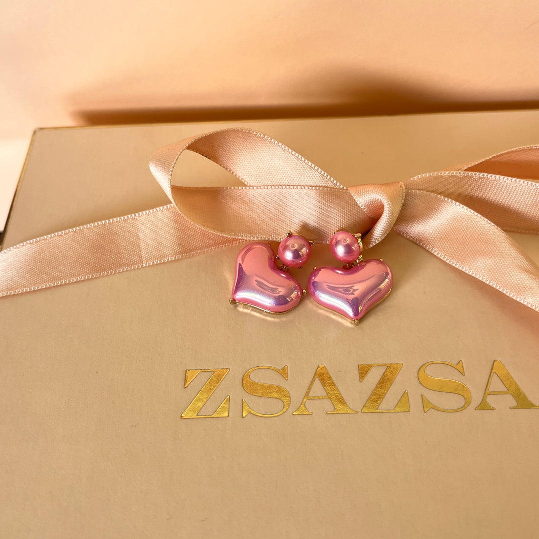 Pink heart gold plated earrings