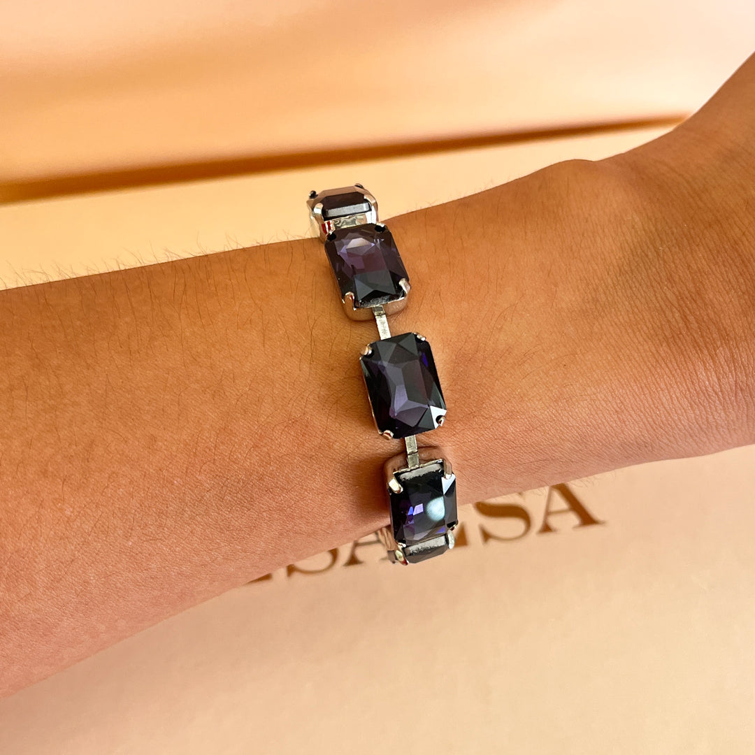 Rectangular purple preciosa crystals bracelet