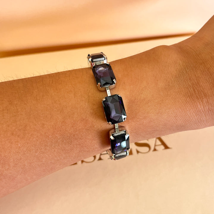 Rectangular purple preciosa crystals bracelet