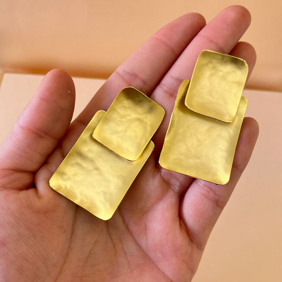 Gold rectangular handmade earrings