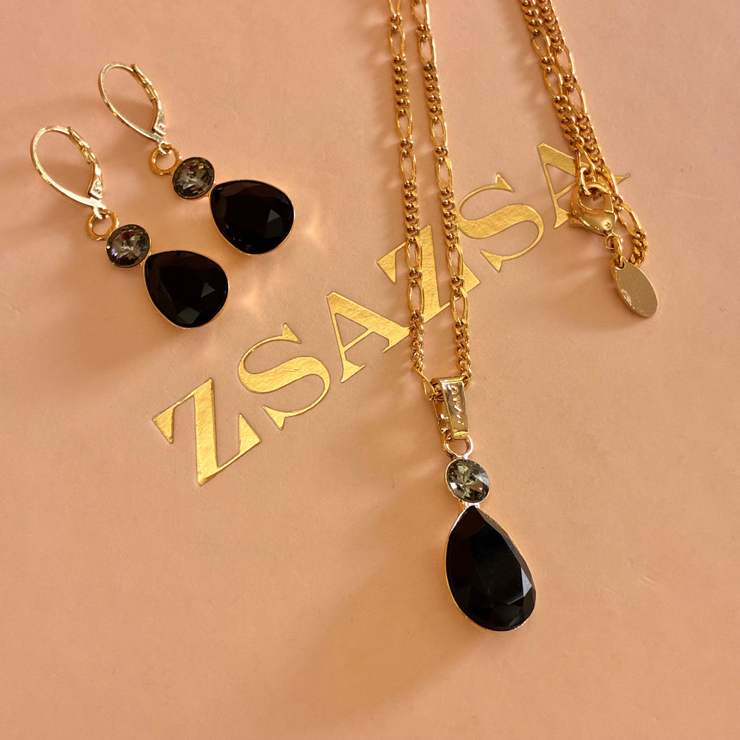 Teardrop black and grey Swarovski crystals set