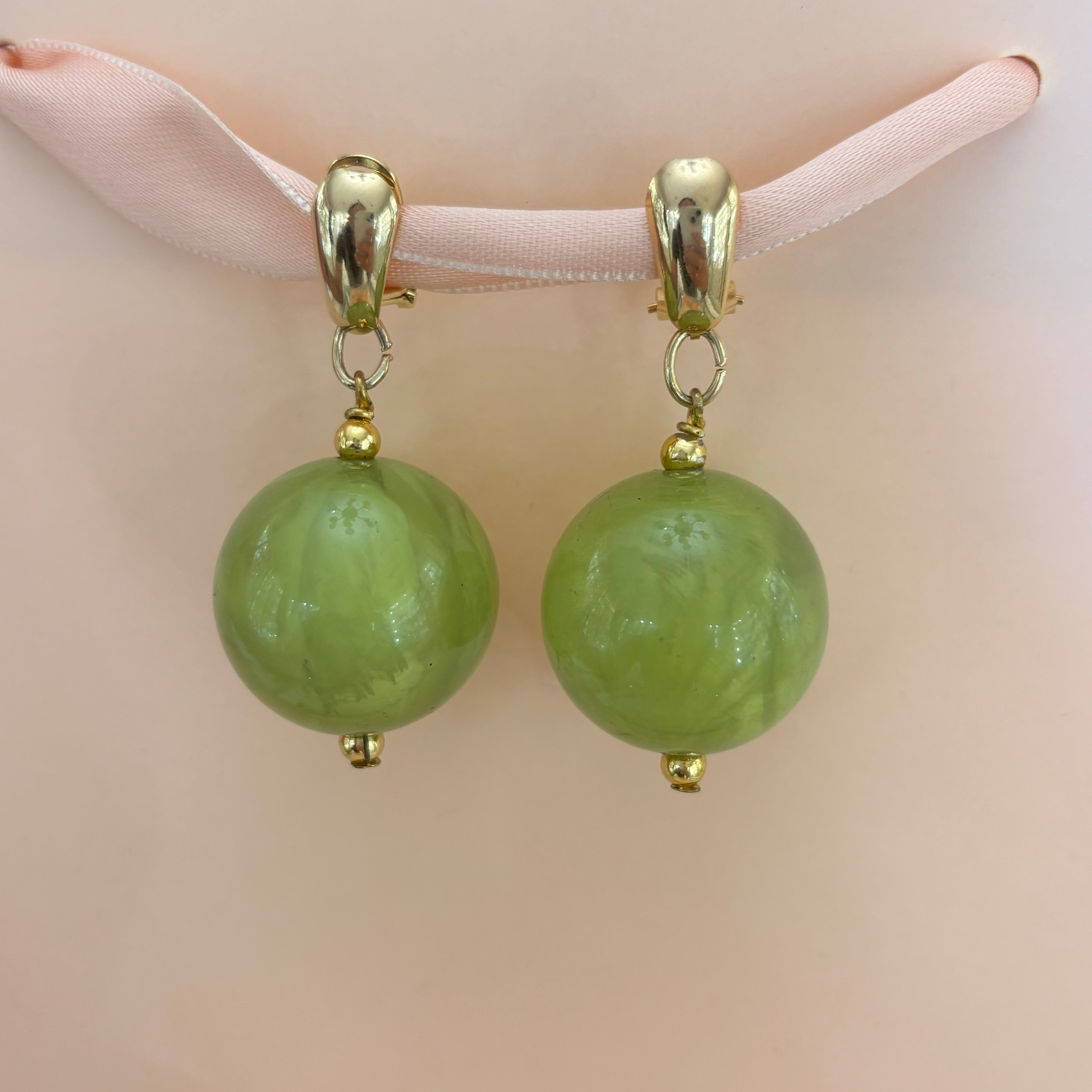 Green ball earrings