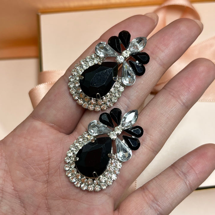 Elegant black silver earrings